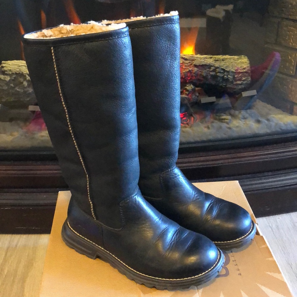 Black leather tall UGGS